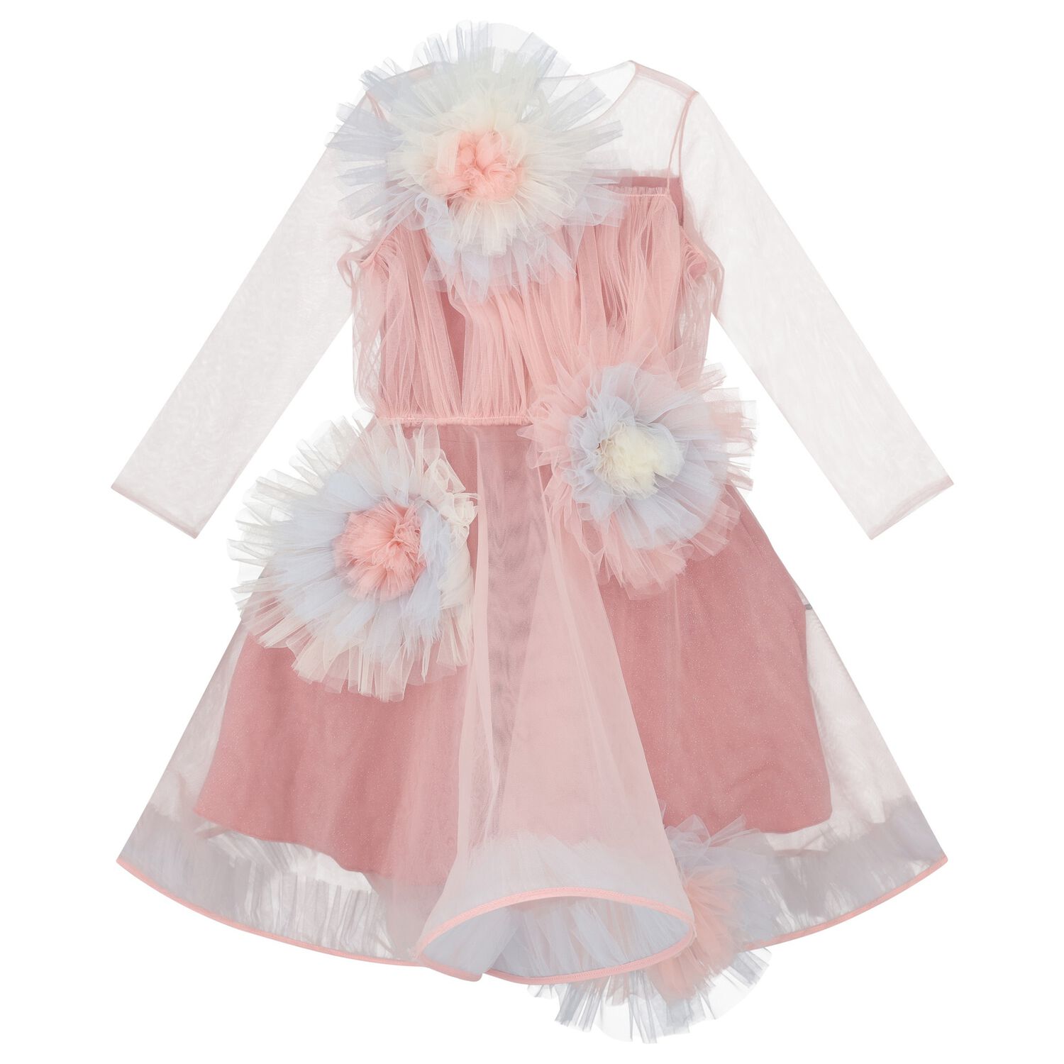 Girls Pink Tulle Flowers Dress, 1, hi-res image number null