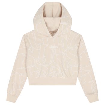 Girls Beige Logo Hooded Top