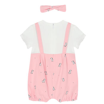 Baby Girls White & Pink Zebra Romper Set