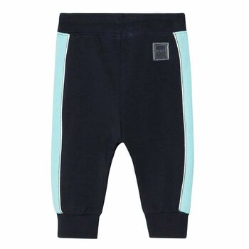 Younger Boys White & Blue Logo Joggers