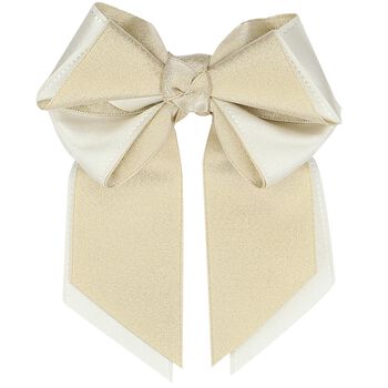 Girls Gold & Ivory Ribbon Bow Hair Clip
