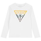 Boys White Logo Long Sleeve Top , 1, hi-res