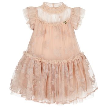 Girls Pink Embroidered Tulle Dress