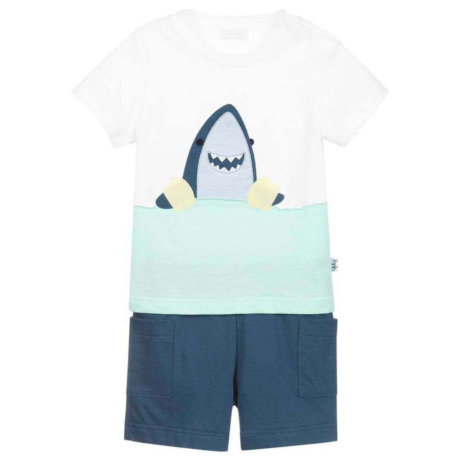 Younger Boys White & Navy Shorts Set, 1, hi-res