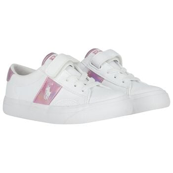 Girls White & Pink Logo Trainers