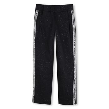 Girls Black Glittery Joggers