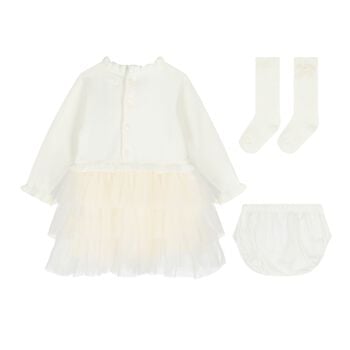 Baby Girls Ivory & Beige Tulle Dress Set