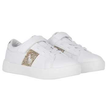 Girls White & Gold Logo Trainers