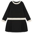 Girls Black & Ivory Pleated Dress, 2, hi-res