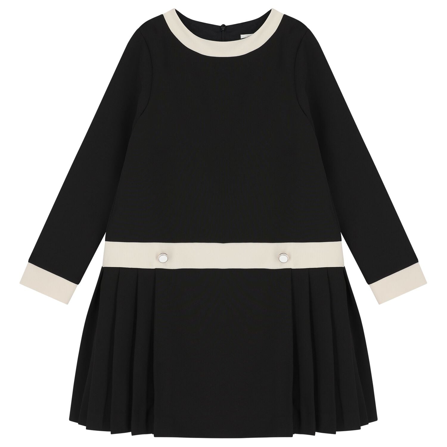Girls Black & Ivory Pleated Dress, 2, hi-res