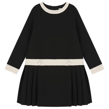 Girls Black & Ivory Pleated Dress
