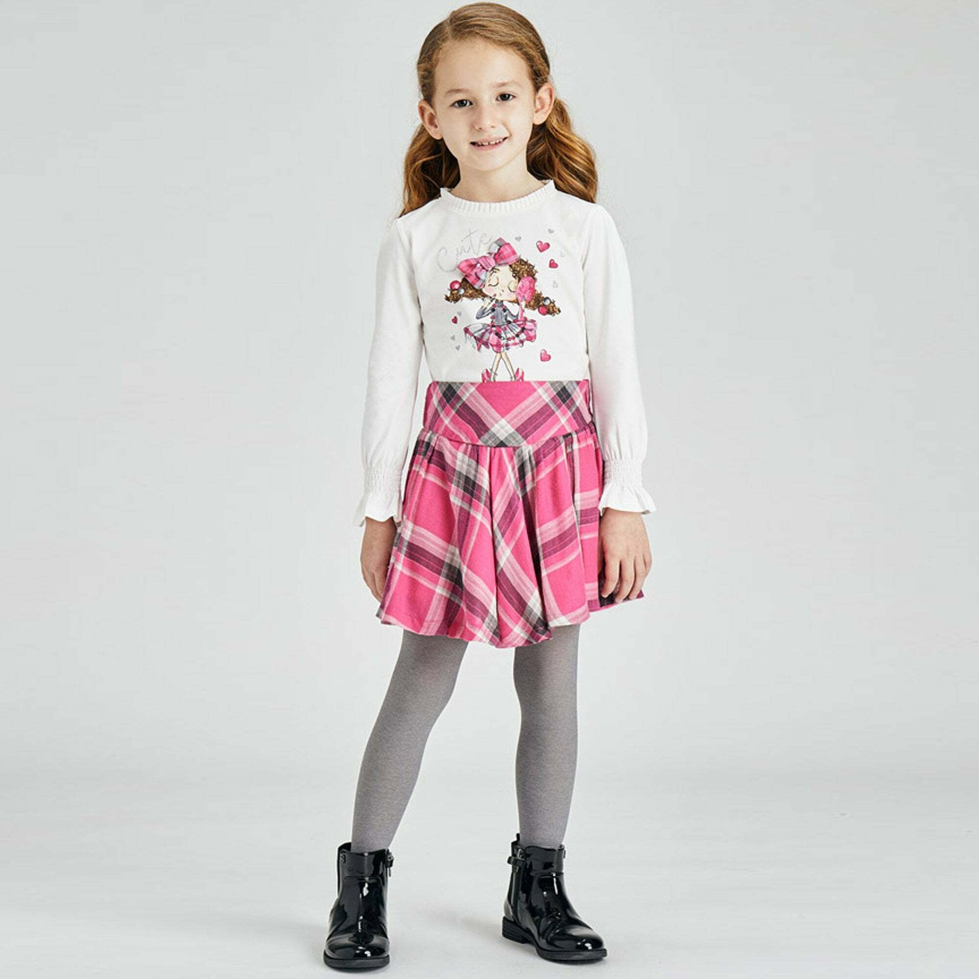 Mayoral Girls Pink Grey Check Skirt Junior Couture