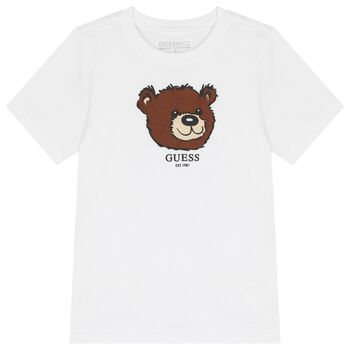 Guess Boys White Teddy Bear Logo T-Shirt, 1 Boys White Teddy Bear Logo T-Shirt