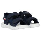 Boys Blue & White Logo Sandals, 1, hi-res