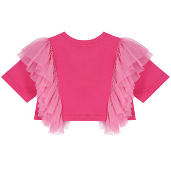 Girls Pink Logo Ruffled Top