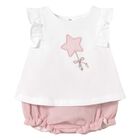 Baby Girls White & Pink Shorts Set, 1, hi-res