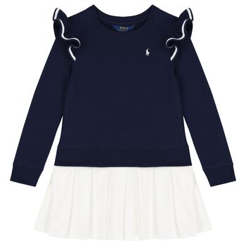 Girls Navy Blue & White Logo Dress