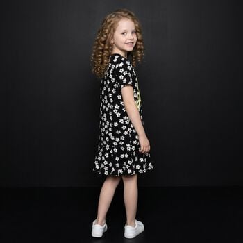 فستان بطبعة الزهور باللون الأسود للبنات