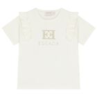 Girls Ivory Logo Ruffled T-Shirt, 1, hi-res