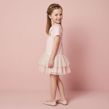 Younger Girls Pink Necklace Logo Dress