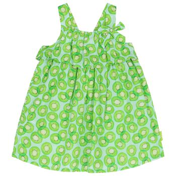 فستان بنات بطبعة باللون الأخضر