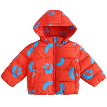 Younger Boys Red Smiley Puffer Jacket