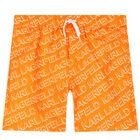 شورت سباحة بالشعار باللون البرتقالي للأولاد, 1, hi-res