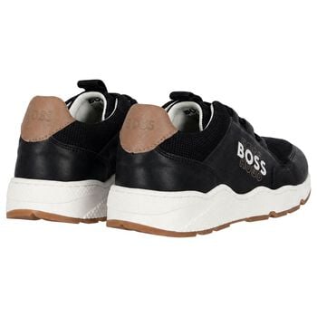 Boys Black Logo Trainers