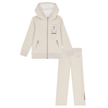 Girls Beige Teddy Bear Logo Tracksuit