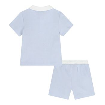 Baby Boys White & Blue Knitted Shorts Set