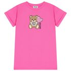Girls Pink Teddy Bear Logo Dress, 2, hi-res