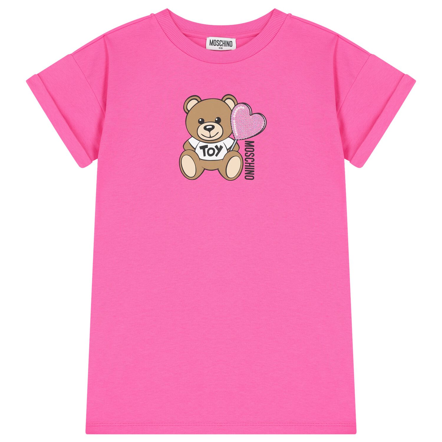 Girls Pink Teddy Bear Logo Dress, 2, hi-res