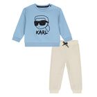 Younger Boys Blue & Beige Ikonik Karl Tracksuit, 1, hi-res