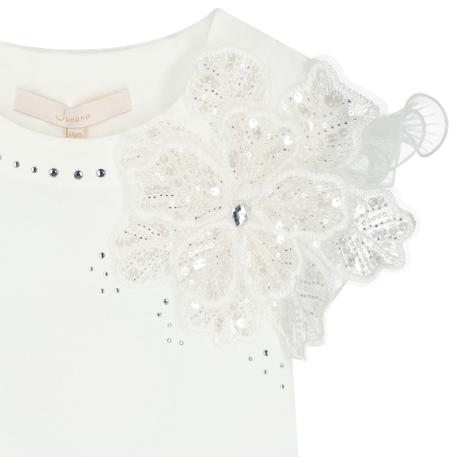 Girls White Sequin Flower Blouse, 1, hi-res