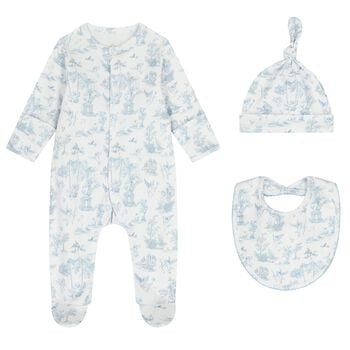 Baby Boys White & Blue Babygrow Gift Set 
