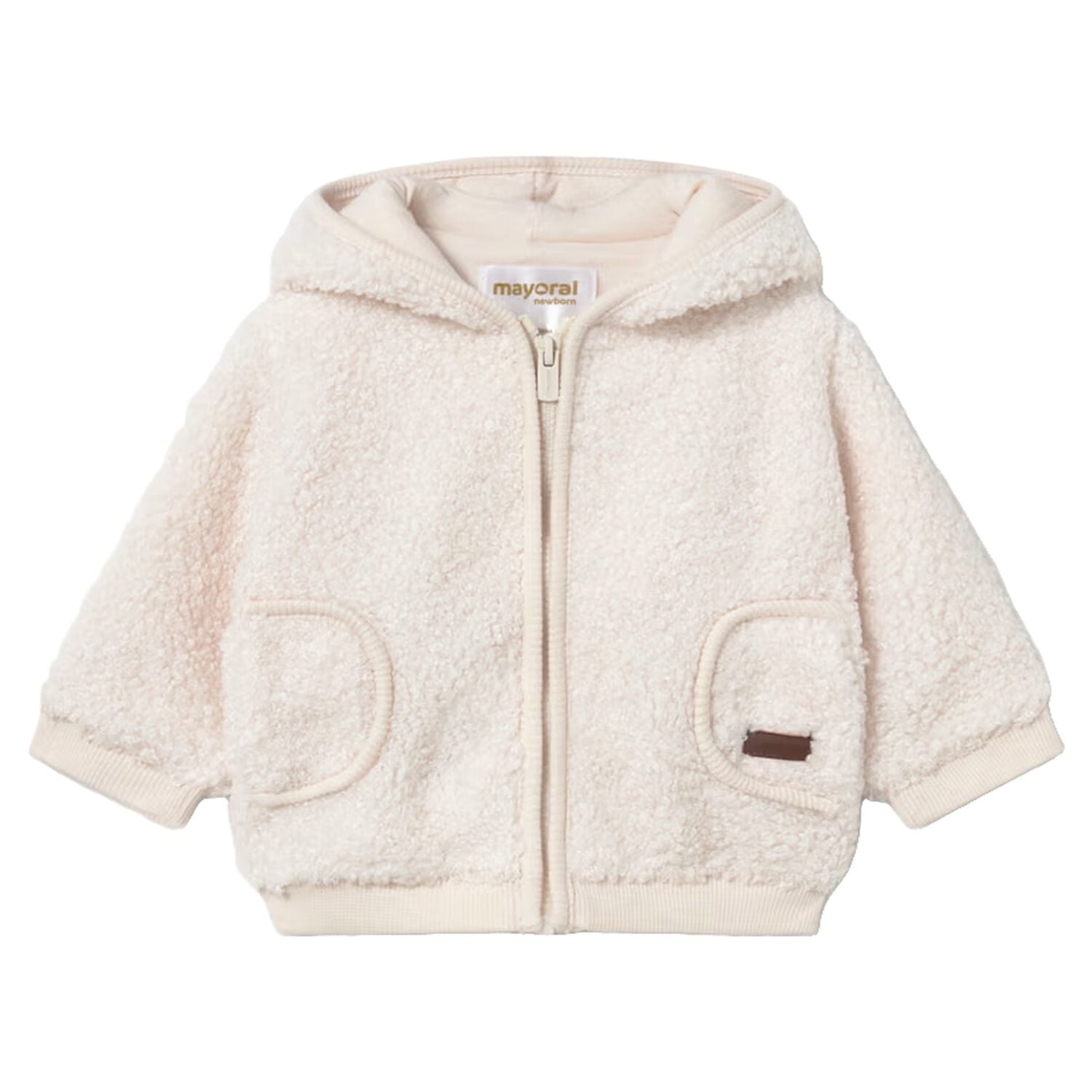 Baby Boys Ivory Fur Zip Up Hooded Top, 1, hi-res
