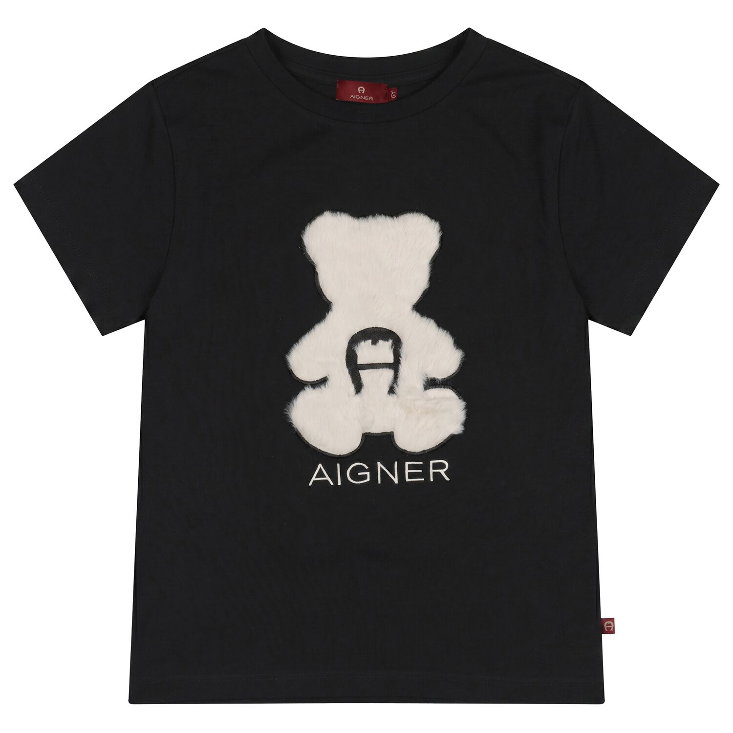 Girls Black Faux Fur Teddy Bear Logo T-Shirt, 2, hi-res