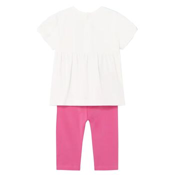 Younger Girls White & Pink Leggings Set