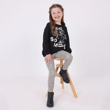 Girls Black & Beige Leggings Set