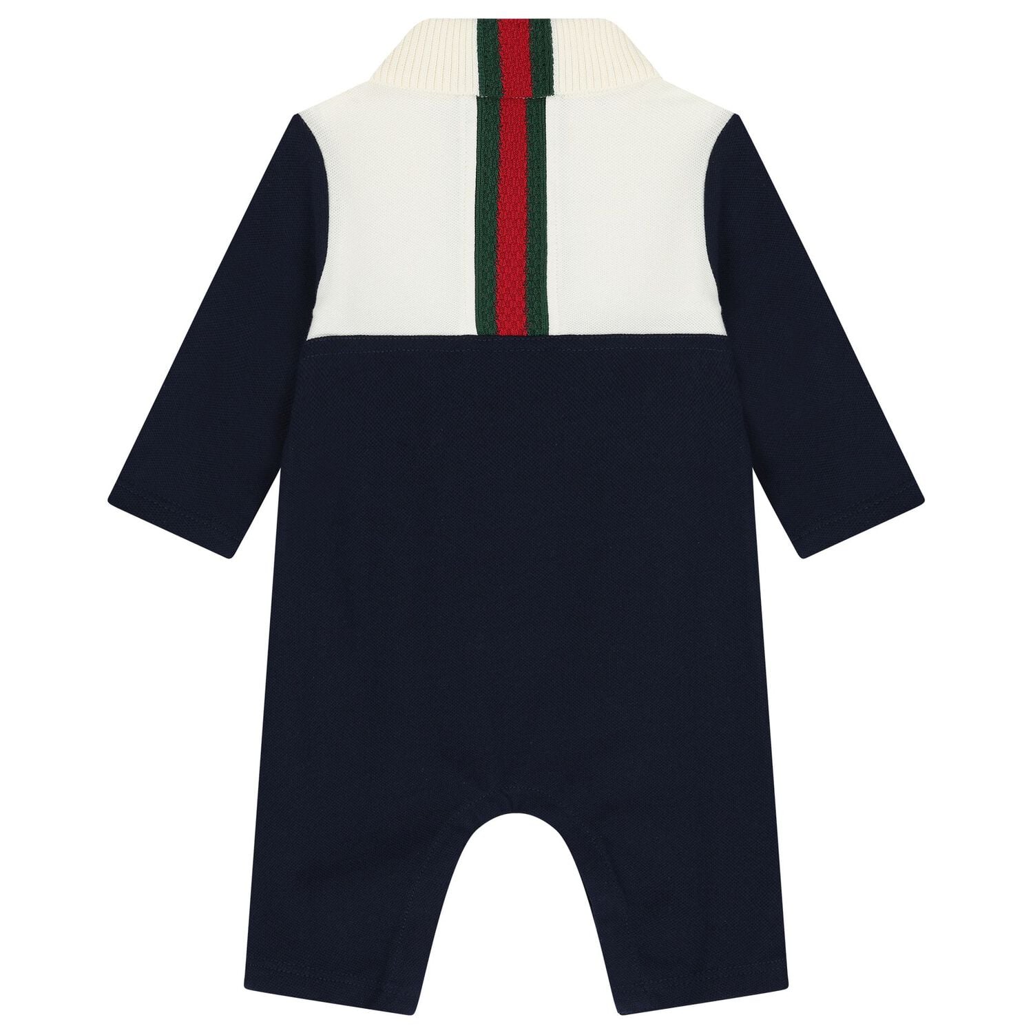 Baby Boys Ivory & Navy Blue Web Striped Romper, 1, hi-res