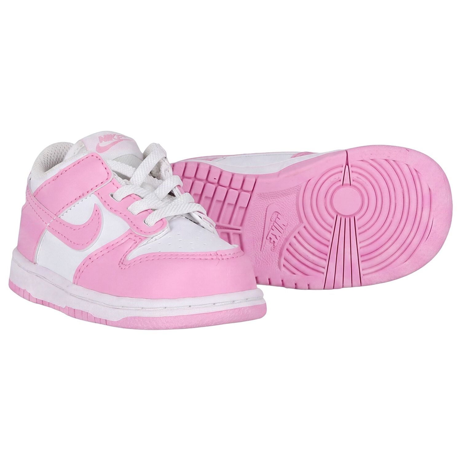 Younger Girls White & Pink Logo Dunk Low Trainers, 1, hi-res