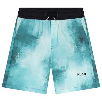 Boys White & Blue Logo Shorts