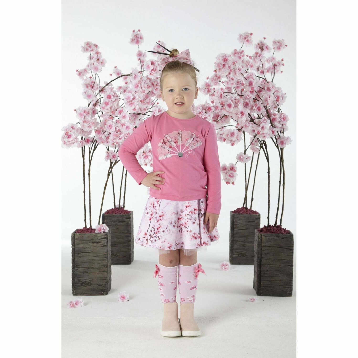 Girls Pink Floral Skirt, 1, hi-res