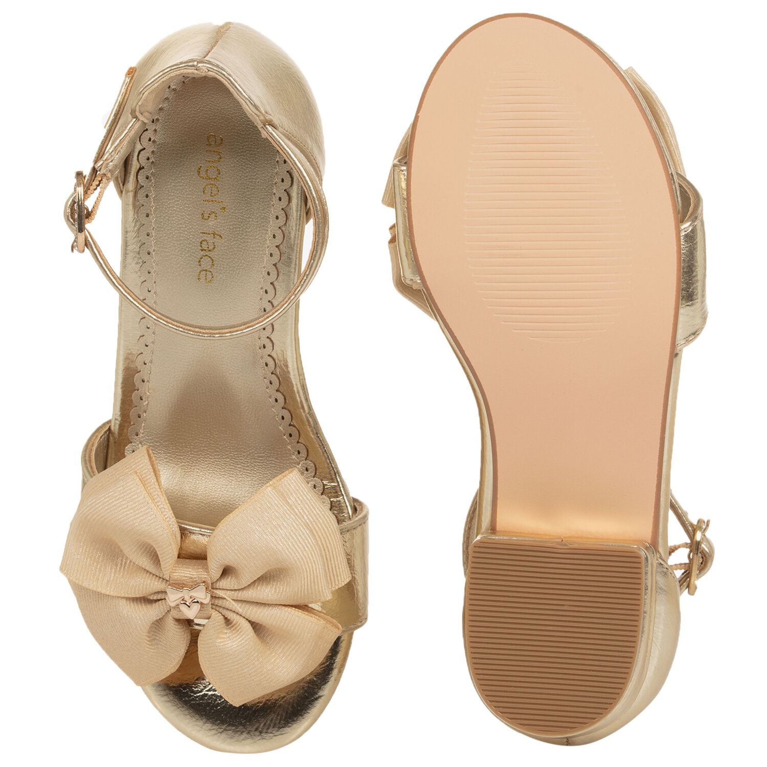 Girls Gold Bow Sandals, 1, hi-res