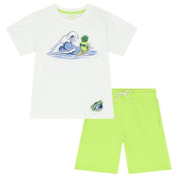 Boys White & Green Pineapple Shorts Set