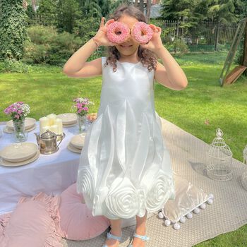 Girls White Flower Satin Dress