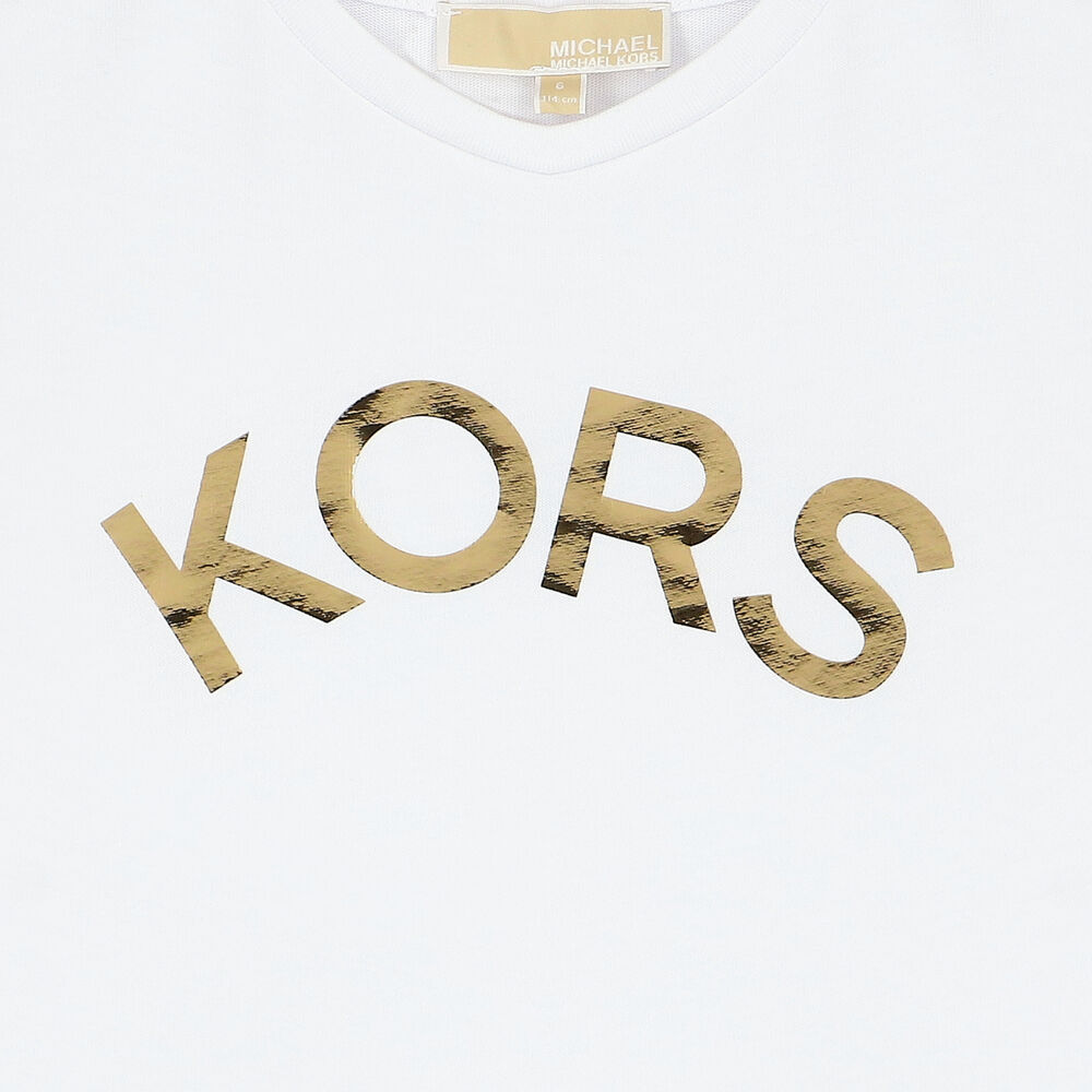 MICHAEL KORS Girls White & Gold Logo T-Shirt | Junior Couture USA