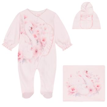 Baby Girls Pink Swan Babygrow Set