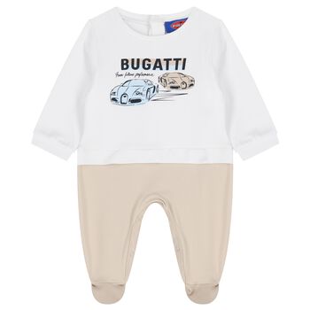 Baby Boys White & Beige Logo Babygrow