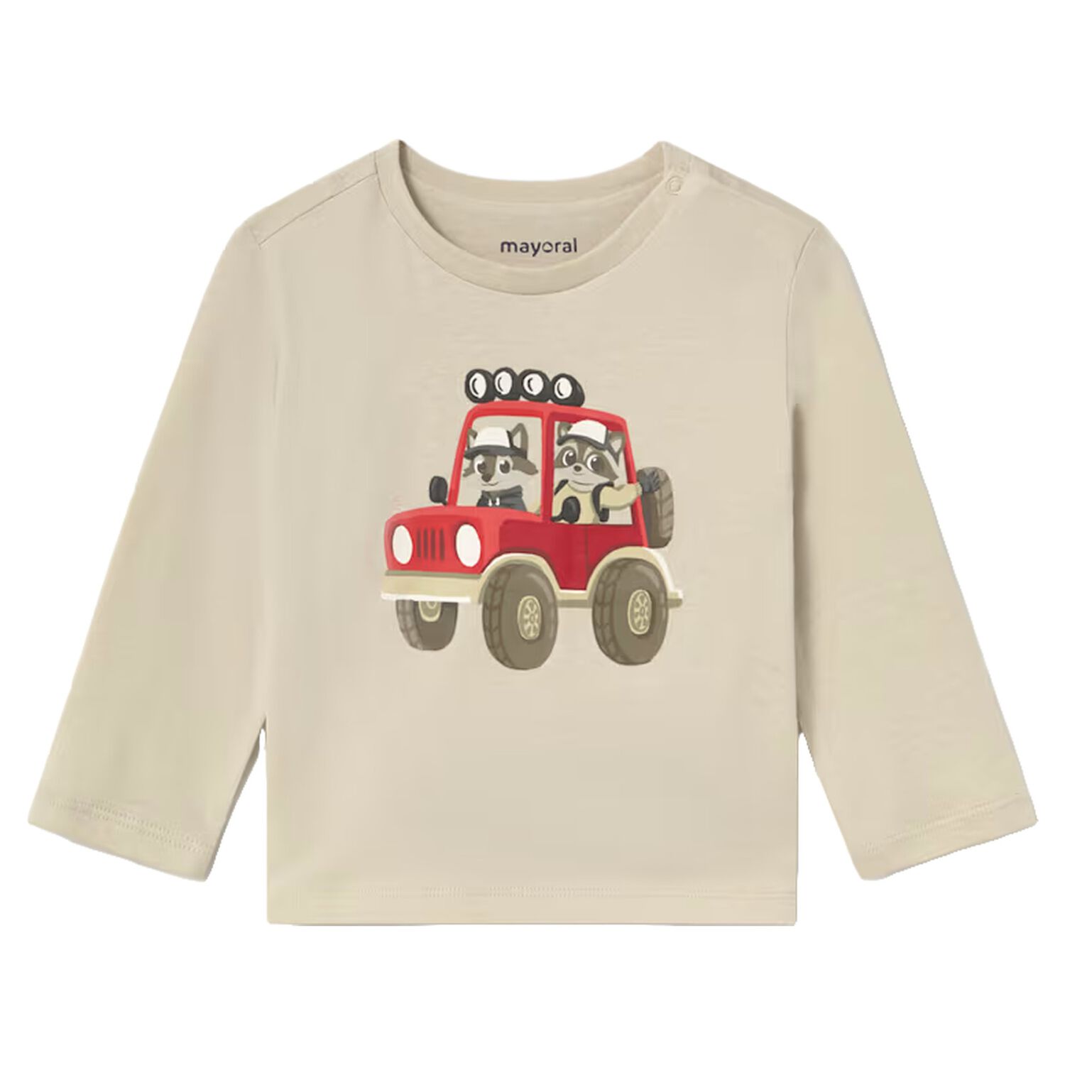 Younger Boys Beige Car Long Sleeve Top, 1, hi-res
